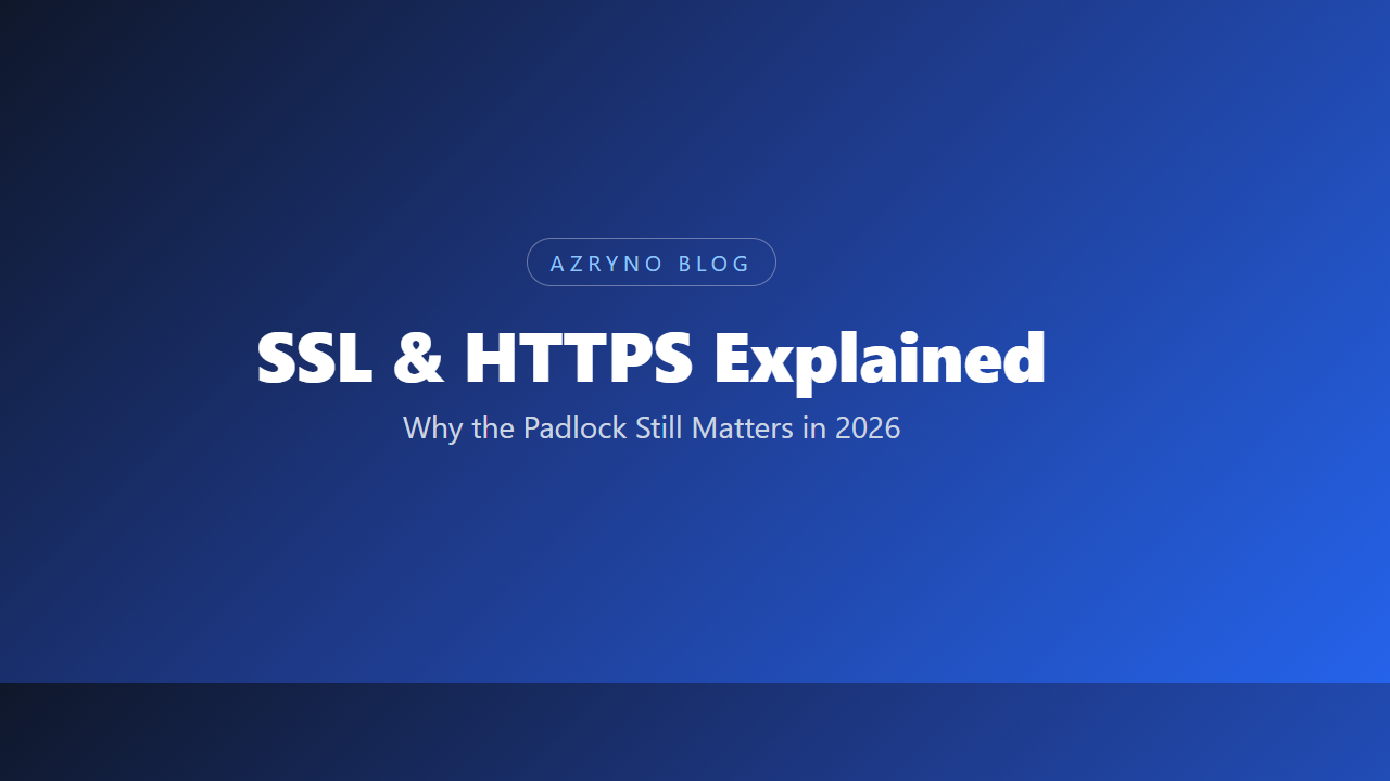 Illustration of a padlock and HTTPS shield protecting a website