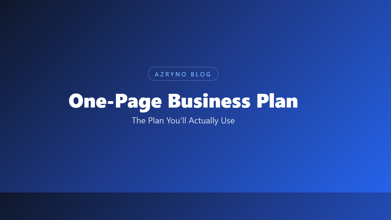 Illustration of a one-page business plan on a desk