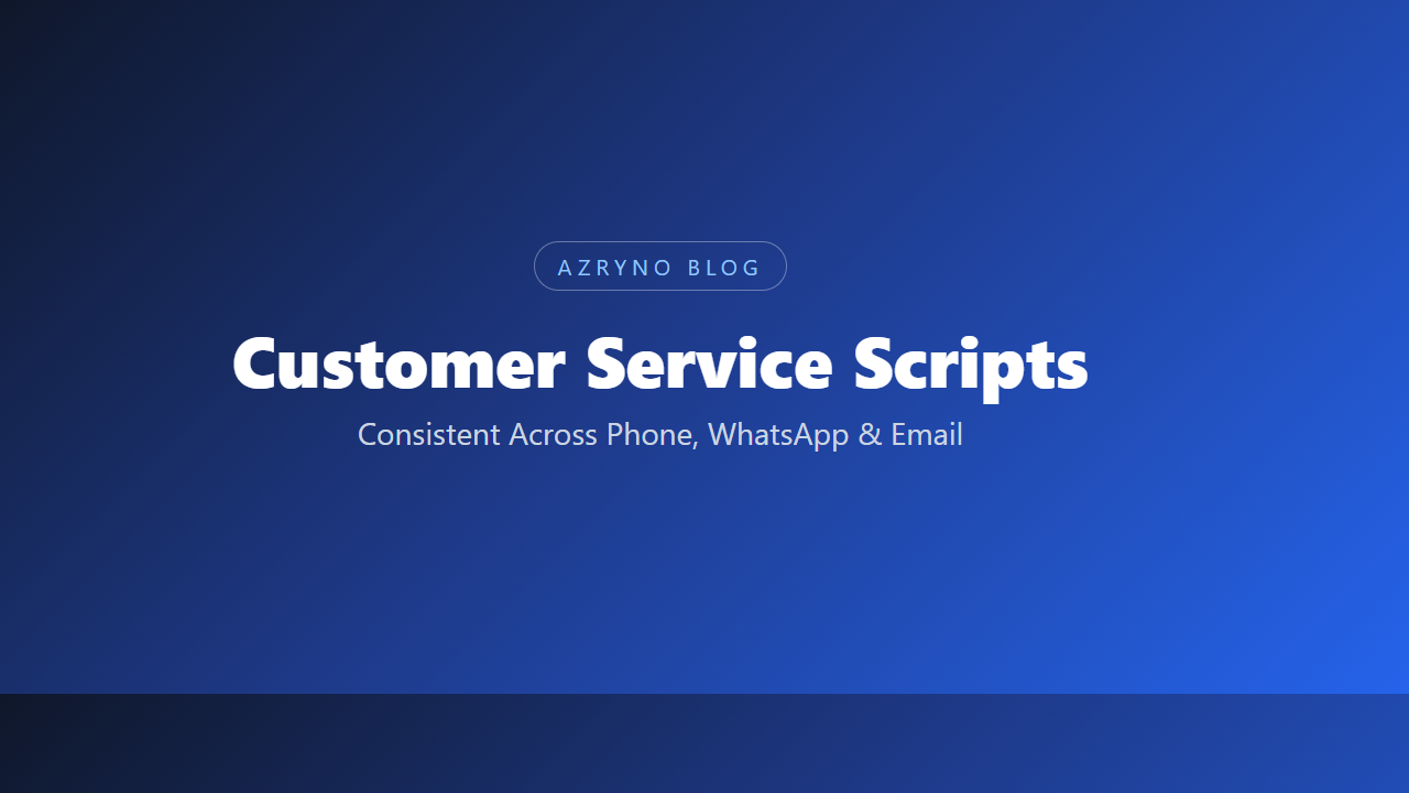 Illustration of customer service scripts across phone, WhatsApp, and email