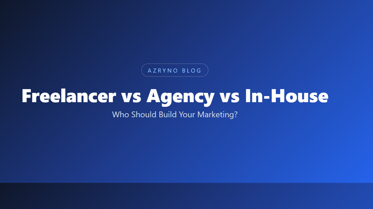 Illustration comparing freelancer, agency, and in-house marketing options