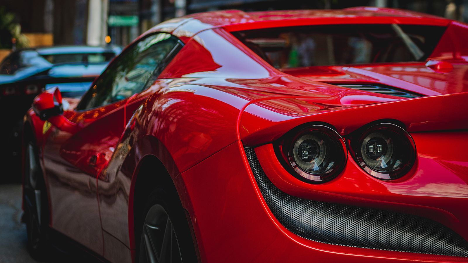 A red sports car seen from behind