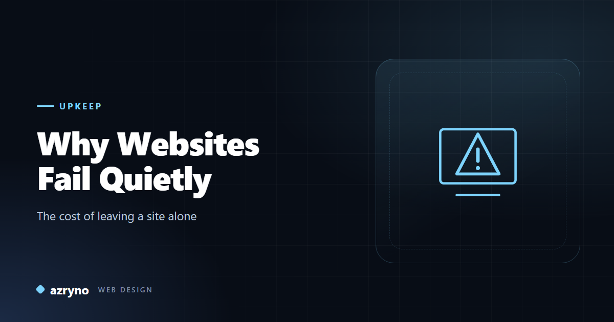 Conceptual illustration of a website warning gauge representing neglected maintenance