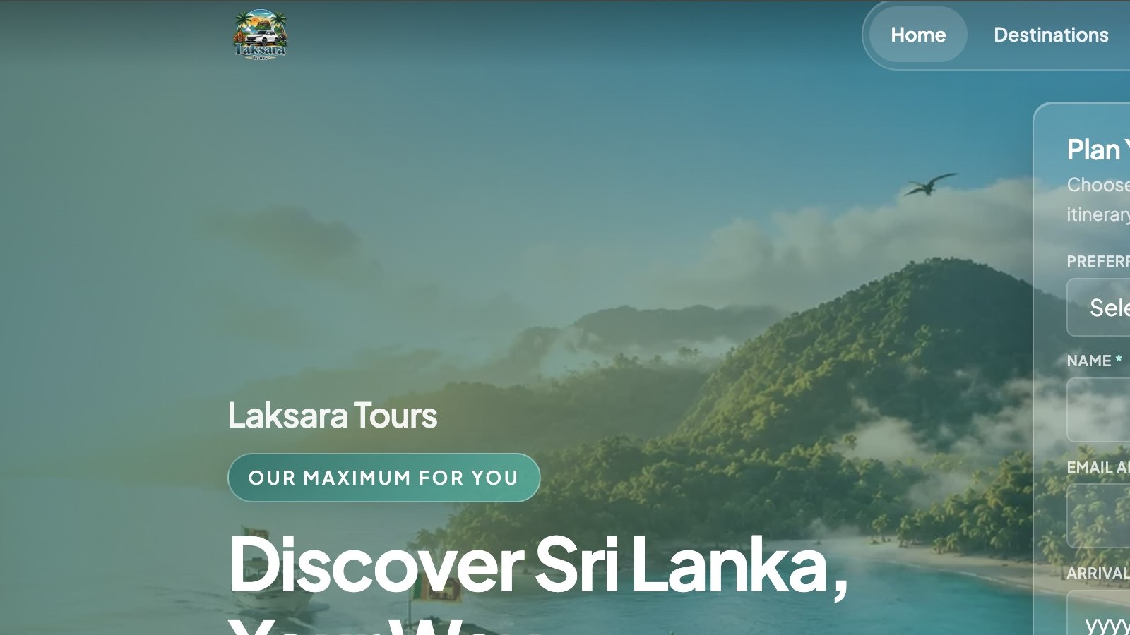 Sri Lanka travel website design showing a destination booking interface