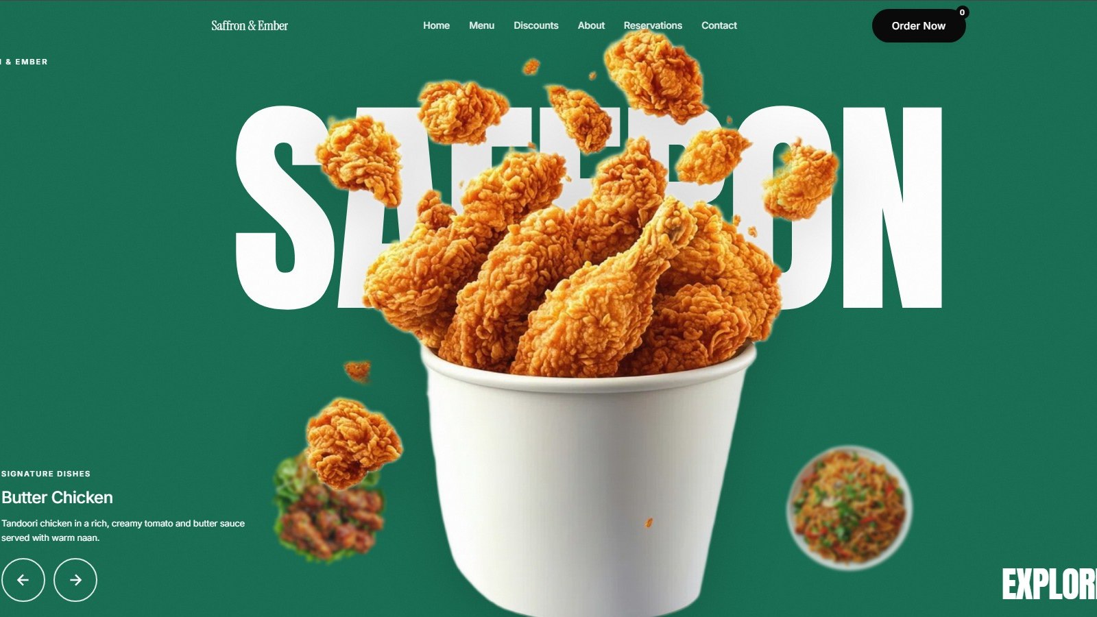 Azryno portfolio project for a restaurant website