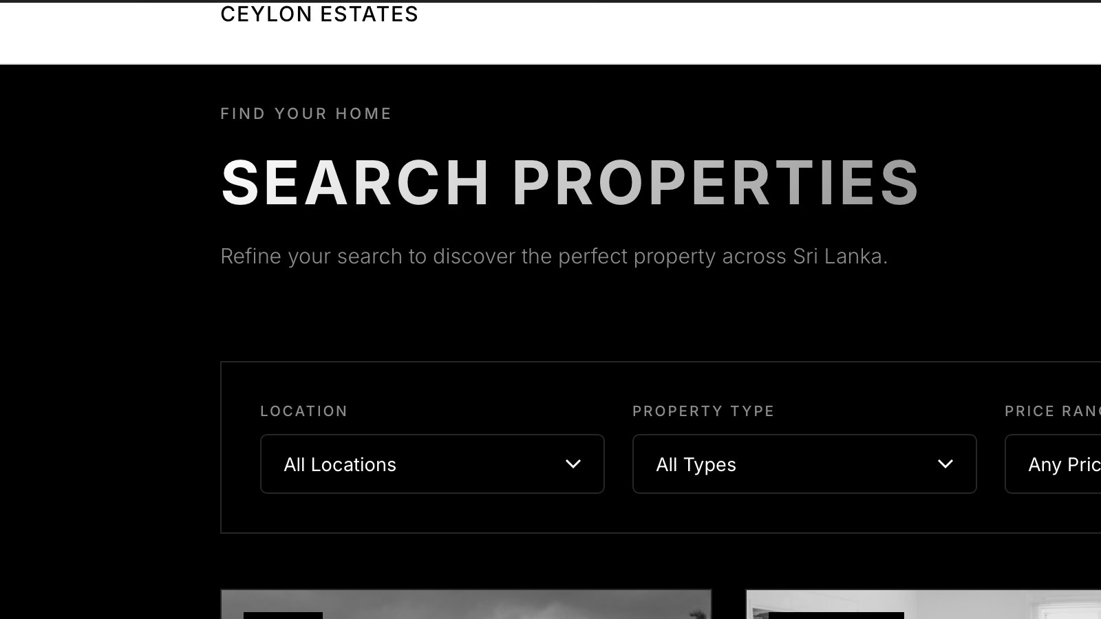 Azryno portfolio project for a Sri Lankan real estate website