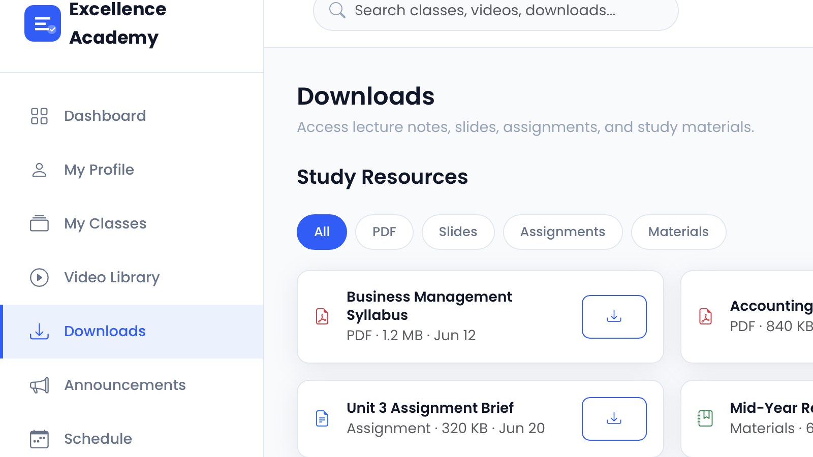 Azryno portfolio project for an education platform interface